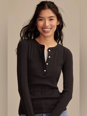 Lucky Brand Rib Henley Sz: M Color: Caviar (Black) NWT $49.50 MSRP SOLD OUT!